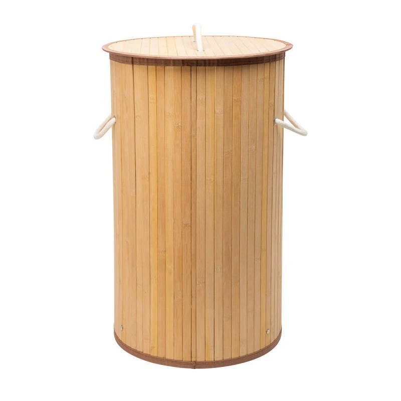 LAUNDRY BASKET BAMBOO ESSENTIALS FOLDABLE 57lt ROUND