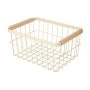 STORAGE BASKET ALLURE METALLIC WITH WOODEN HANDLES 28X20X14 IVORY