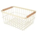 STORAGE BASKET ALLURE METALLIC WITH WOODEN HANDLES 33X22X15 IVORY