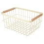 STORAGE BASKET ALLURE METALLIC WITH WOODEN HANDLES 33X22X15 IVORY