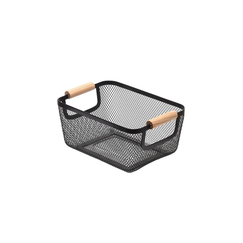 STORAGE BASKET METALLIC WITH WOODEN HANDLES 24x17x11cm BLACK