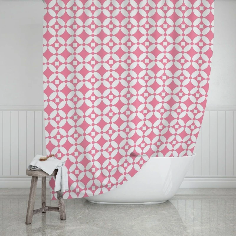 BATHROOM CURTAIN WATER RESISTANT POLYESTER 180x200cm FLOWER LIFE PINK