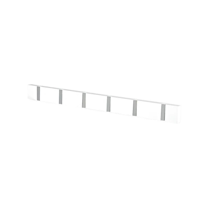 WALL HANGER WOODEN 60x5.5x1.8cm WITH 6 FOLDABLE HOOKS WHITE