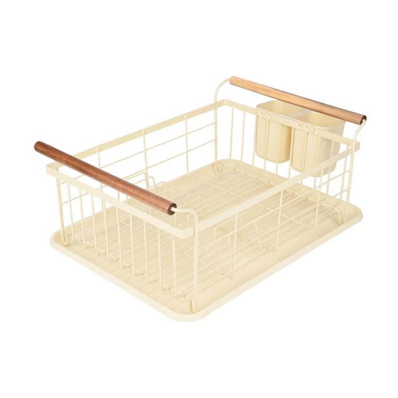 DISH RACK ALLURE METALLIC WITH WOODEN HANDLES IVORY