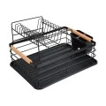 DISH RACK 2-TIER METALLIC BLACK WITH BAMBOO HANDLES