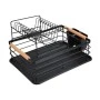 DISH RACK 2-TIER METALLIC BLACK WITH BAMBOO HANDLES