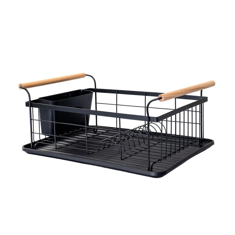 DISH RACK BAMBOO ESSENTIALS METALLIC WITH HANDLES 44x32x20cm BLACK