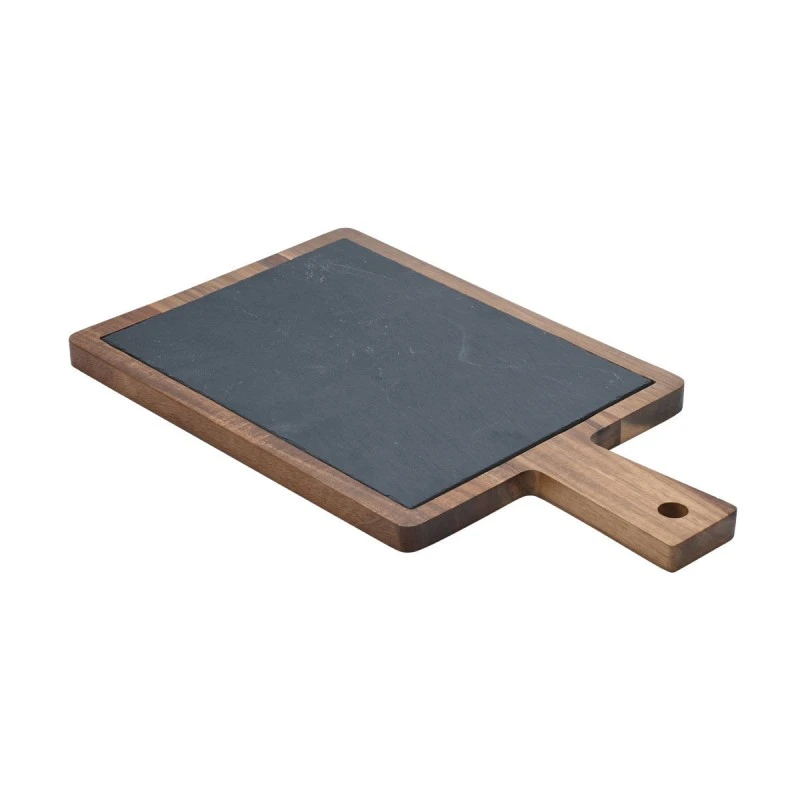 SERVING PLATE SLATE WITH WOODEN BASE ACACIA 28x17cm
