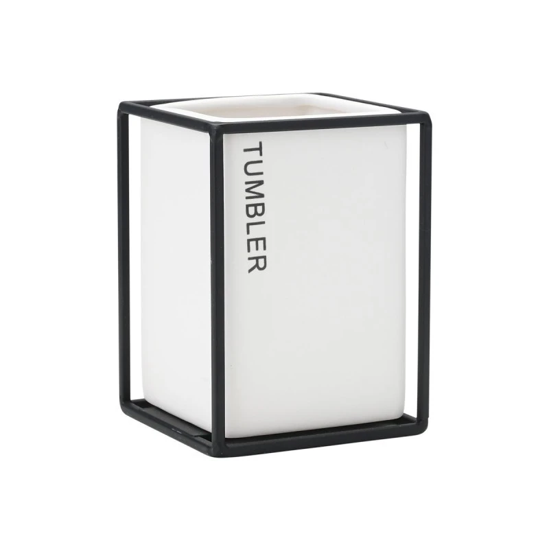 TOOTHBRUSH HOLDER CAGE CERAMIC WHITE WITH METALLIC FRAME