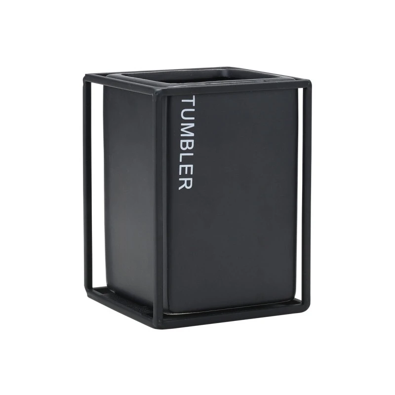 TOOTHBRUSH HOLDER CAGE CERAMIC BLACK WITH METALLIC FRAME