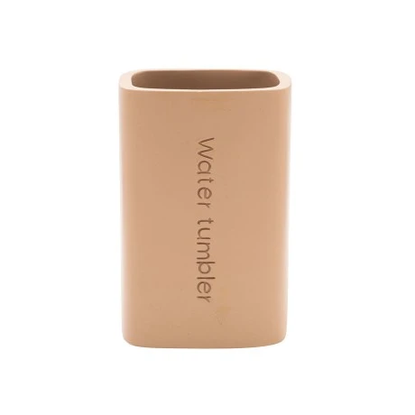 TOOTHBRUSH HOLDER TEXT POLYRESIN BEIGE