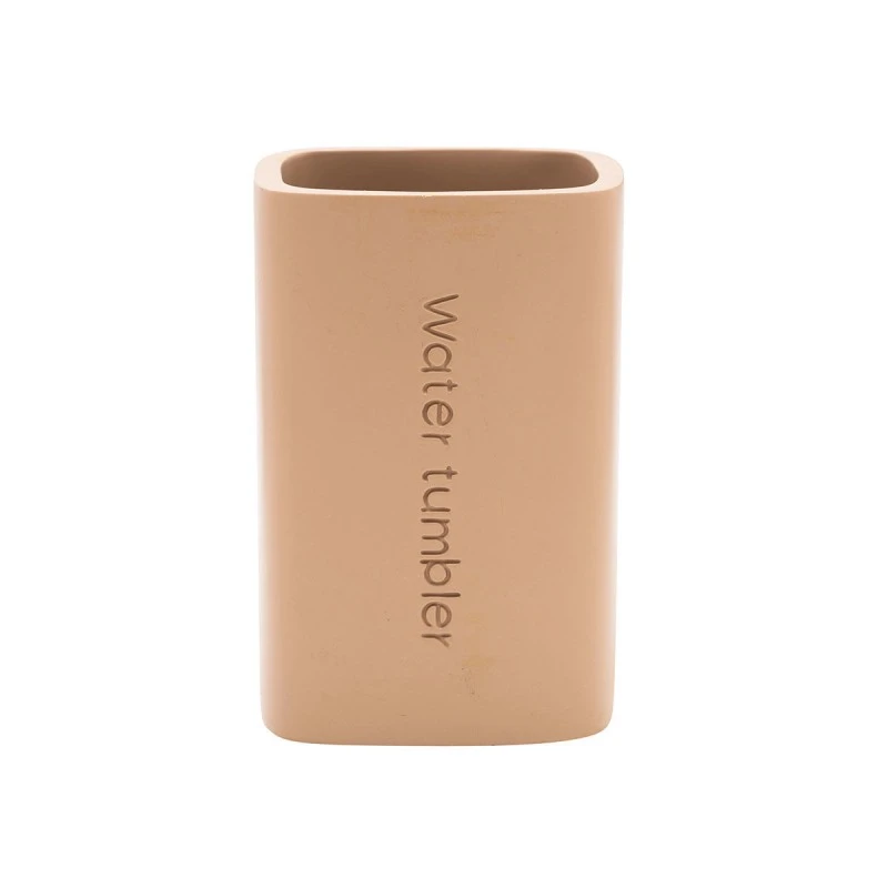 TOOTHBRUSH HOLDER TEXT POLYRESIN BEIGE