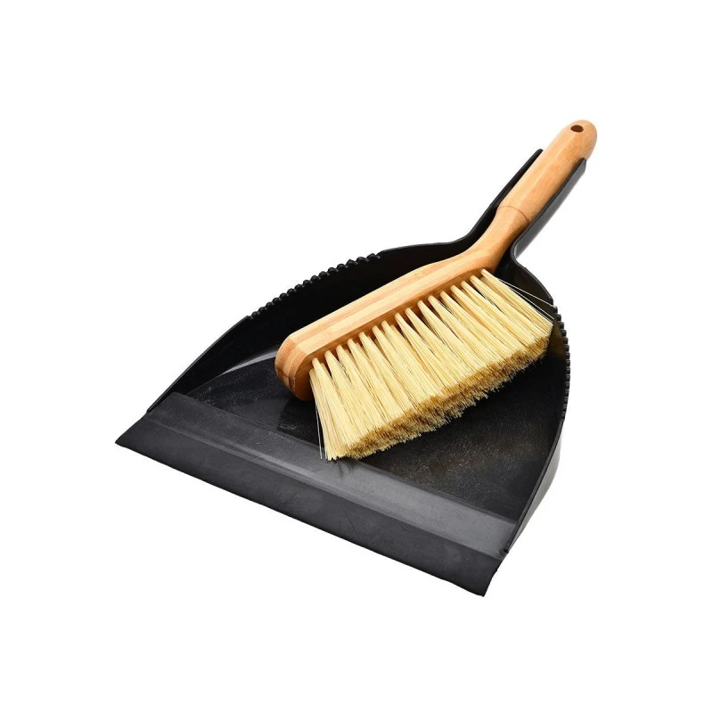 HAND DUST PAN &amp; BRUSH BAMBOO ESSENTIALS BLACK