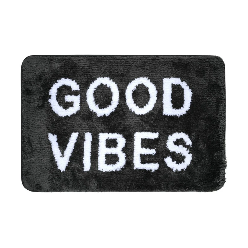 BATHROOM MAT GOOD VIBES 40x60cm 100% MICROFIBER BLACK