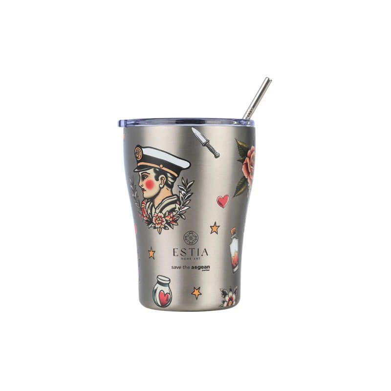 INSULATED COFFEE MUG SAVE THE AEGEAN 350ml OLD SCHOOL INK