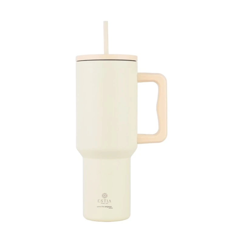 ESTIA ΘΕΡΜΟΣ STRAW TUMBLER XL SAVE THE AEGEAN 1200ml LILY WHITE