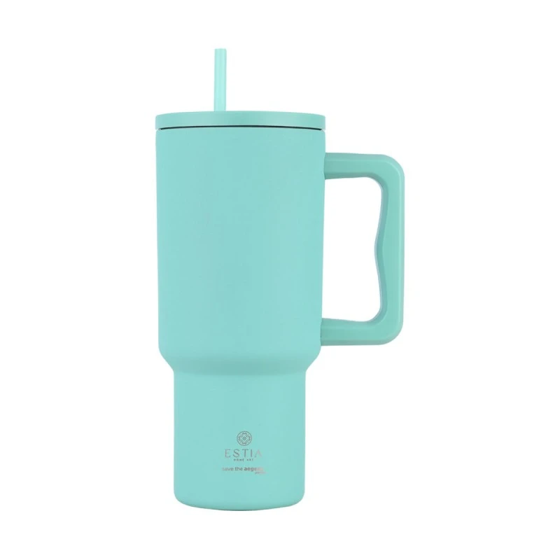 ESTIA ΘΕΡΜΟΣ STRAW TUMBLER XL SAVE THE AEGEAN 900ml BERMUDA GREEN