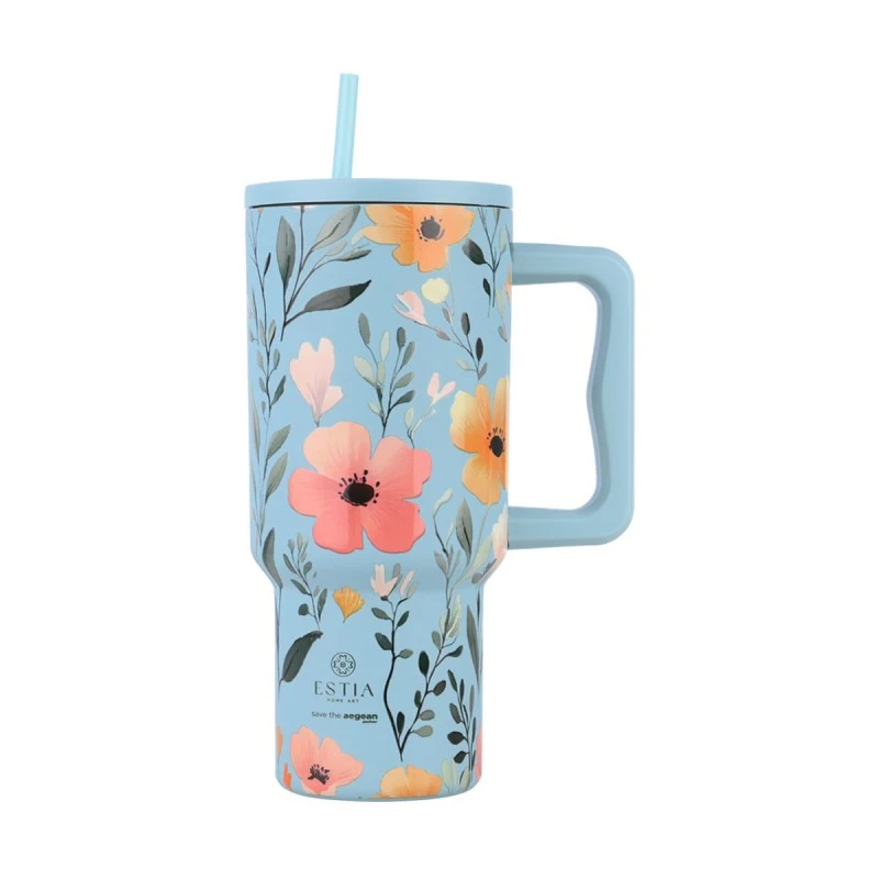 ESTIA ΘΕΡΜΟΣ STRAW TUMBLER XL SAVE THE AEGEAN 900ml SKY GARDEN