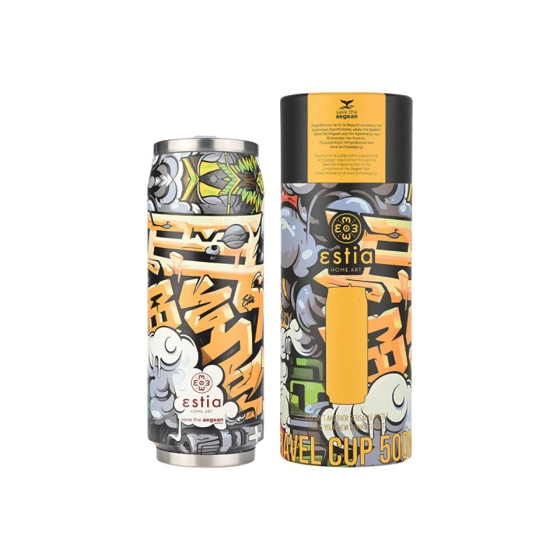 INSULATED BOTTLE TRAVEL CUP SAVE THE AEGEAN 500ml GRAFITTI RHYTHM