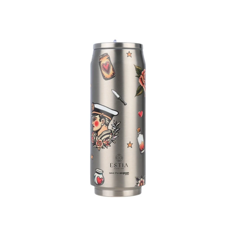 INSULATED BOTTLE  TRAVEL CUP SAVE THE AEGEAN 500ml OLD SCHOOL INK