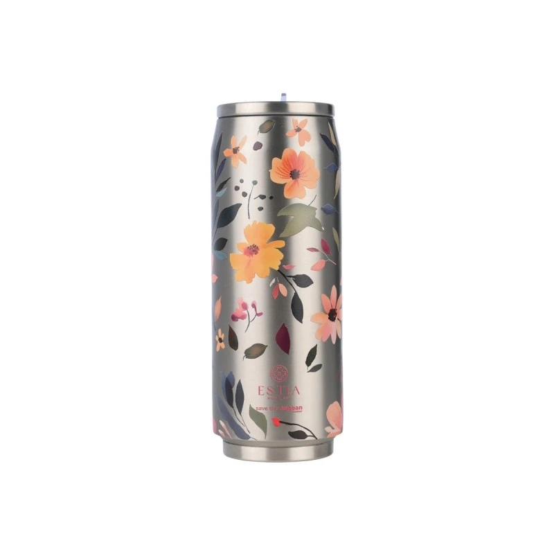 INSULATED BOTTLE  TRAVEL CUP SAVE THE AEGEAN 500ml SILVER BOTANIC