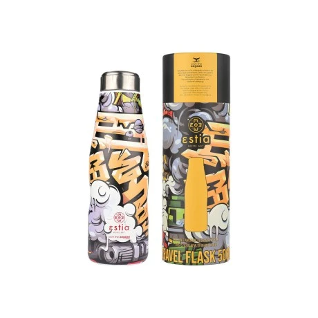 INSULATED BOTTLE TRAVEL FLASK SAVE THE AEGEAN 500ml GRAFITTI RHYTHM