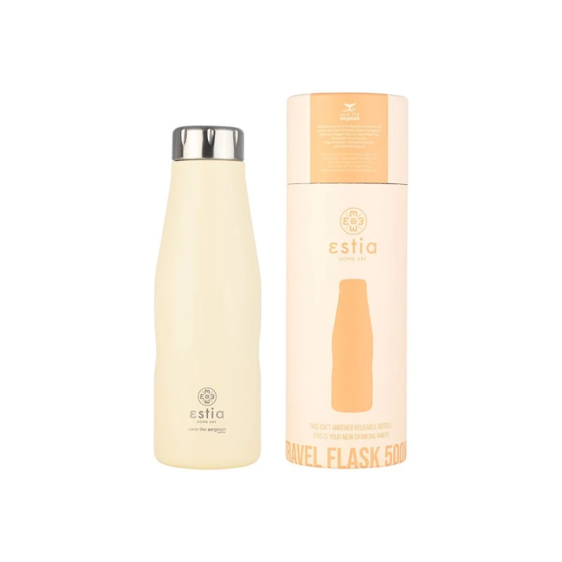 INSULATED BOTTLE TRAVEL FLASK SAVE THE AEGEAN 500ml LILLY WHITE