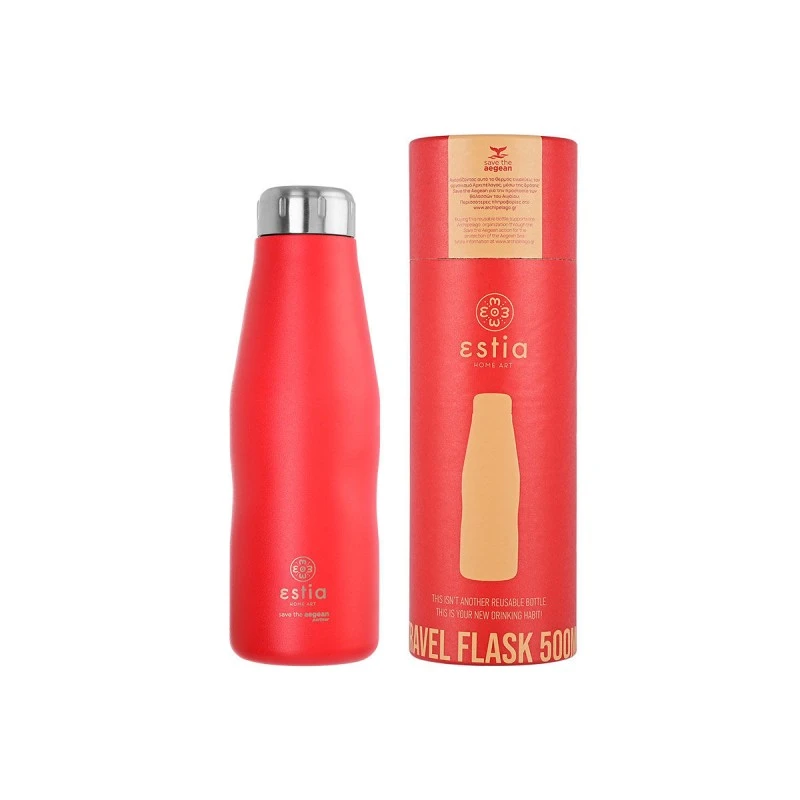 INSULATED BOTTLE TRAVEL FLASK SAVE THE AEGEAN 500ml SCARLET RED