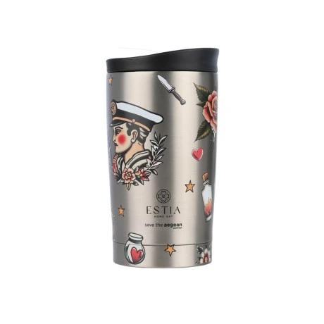 INSULATED TRAVEL MUG SAVE THE AEGEAN 350ml OLD SCHOOL INK