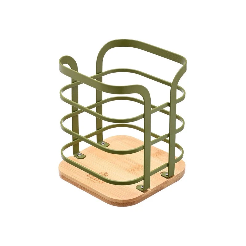 UTENSIL HOLDER BAMBOO METALLIC 12x12x14.5cm OLIVE