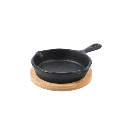 SERVING PAN IRON CAST IRON 10cm WITH BAMBOO BASE