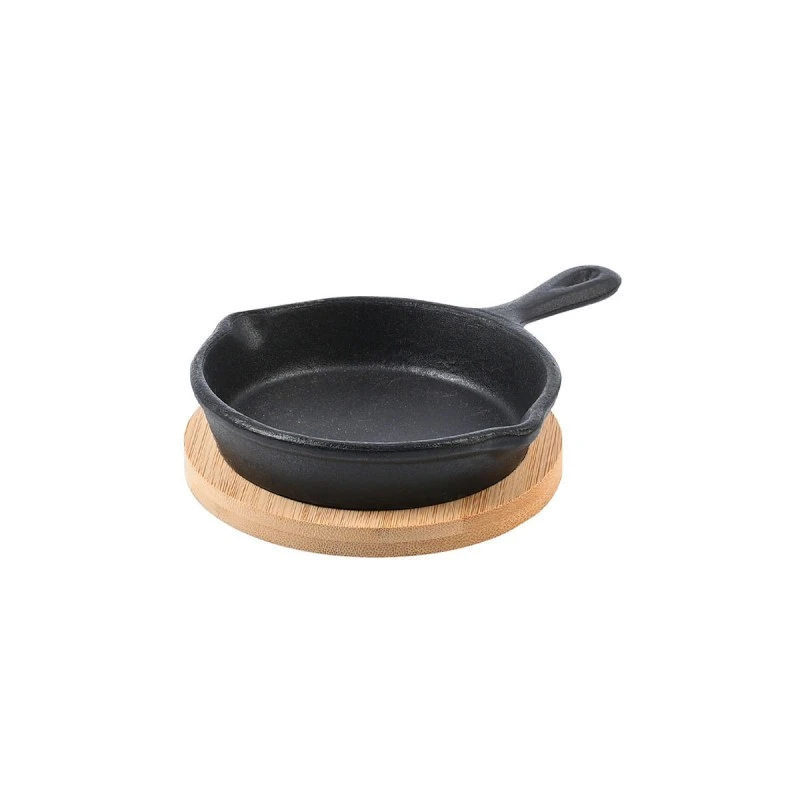 SERVING PAN IRON CAST IRON 10cm WITH BAMBOO BASE