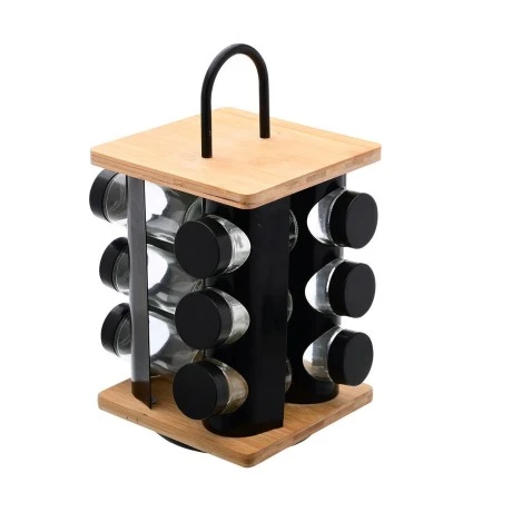 SPICE RACK ORGANIZER IN REVOLVING BASE 12 PIECES BLACK