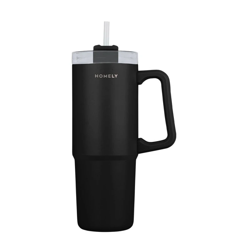INSULATED BOTTLE STRAW TUMBLER HOMELY 900ml MIDNIGHT BLACK
