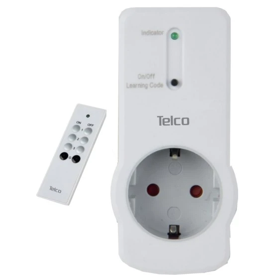 Telco Single External Power Plug White On-Off with Remote Control