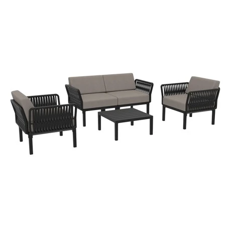 PORTOFINO LOUNGE SET 2ΘΕΣ.BLACK/ΜΑΞ. LIGHT BROWN(2ΘΕΣ.+2ΠΟΛ.+ΤΡΑΠ 33εκ.)