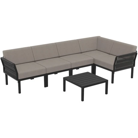 PORTOFINO LOUNGE SET ΓΩΝΙΑ BLACK/ΜΑΞ. LIGHT BROWN(+ΤΡΑΠ.33εκ.)