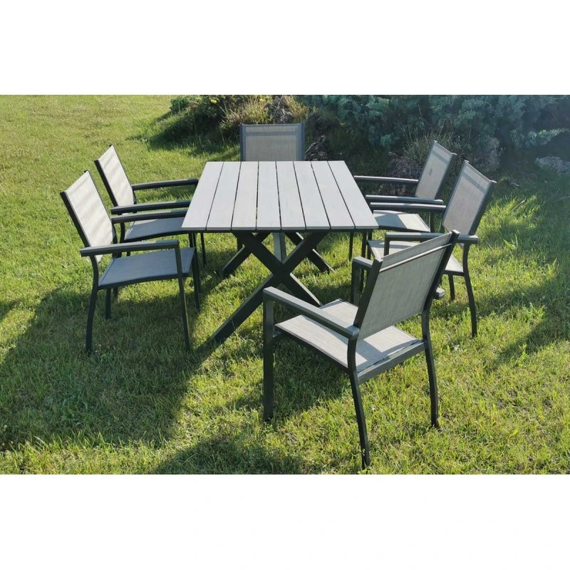 Garden dining set set 7pcs. luxury aluminum with polywood anthracite color
