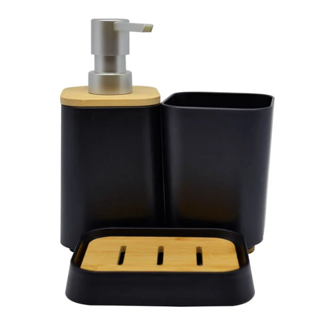 DISPENSER ΠΛΑΣΤΙΚΟ ΜΑΥΡΟ ΜΕ ΞΥΛΟ ΜΠΑΜΠΟY 8x8x16,9εκ.ANKOR