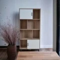 ΒΙΒΛΙΟΘΗΚΗ ΞΥΛΙΝΗ ΜΕ ΡΑΦΙΑ ΚΑΙ 2 ΝΤΟΥΛΑΠΙΑ ΣΕ ΑΣΠΡΟ ΚΑΙ ΦΥΣΙΚΟ ΧΡΩΜΑ 80x30x165εκ. ANKOR