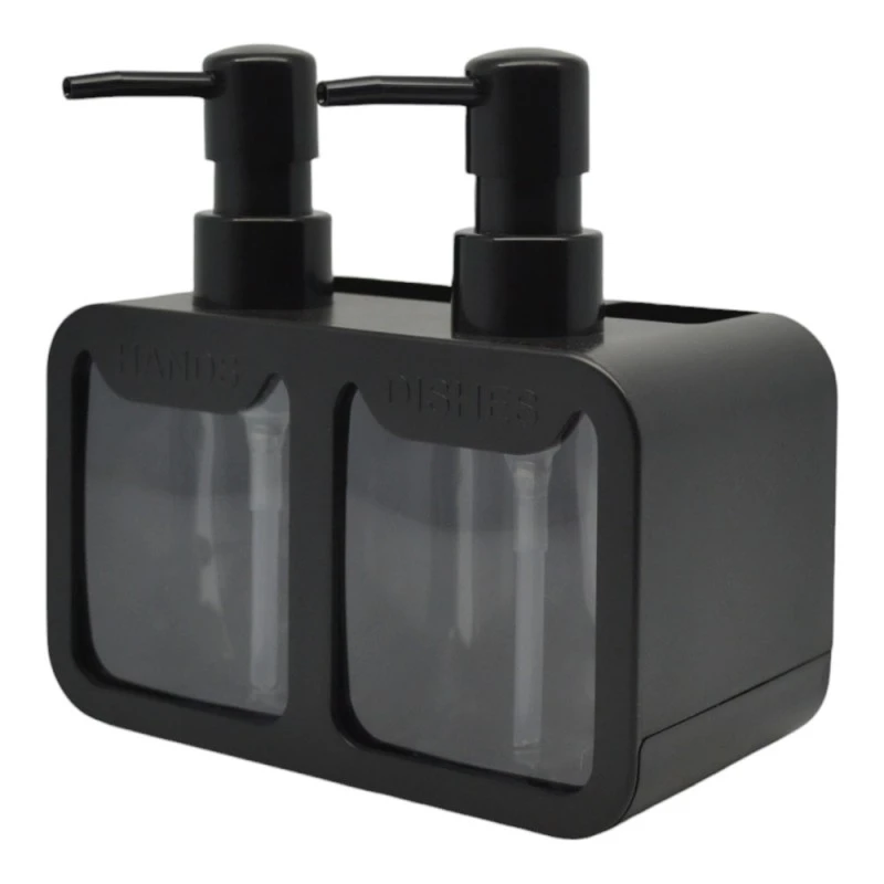 DISPENSER ΚΟΥΖΙΝΑΣ ΠΛΑΣΤΙΚΟ ΔΙΠΛΟ ΜΑΥΡΟ ΜΕ ΘΗΚΕΣ HANDS AND DISHES 17x9,3x16,7εκ.ANKOR