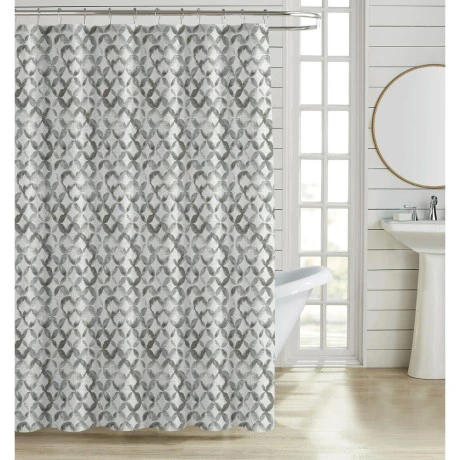 ΚΟΥΡΤΙΝΑ ΜΠΑΝΙΟΥ ΠΟΛΥΕΣΤΕΡΙΚΗ 180x180εκ 90gsm ΜΕ 12 ΚΡΙΚΟΥΣ ΓΕΩΜΕΤΡΙΚΟ ΜΟΤΙΒΟ ΣΕ ΓΚΡΙ ΧΡΩΜΑ ANKOR