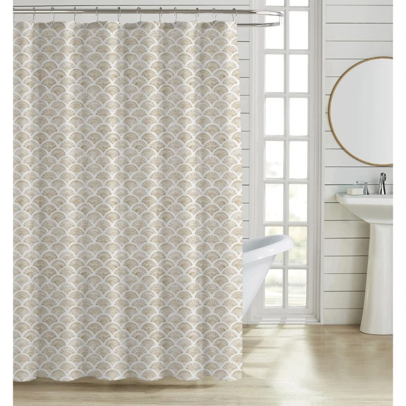 ΚΟΥΡΤΙΝΑ ΜΠΑΝΙΟΥ ΠΟΛΥΕΣΤΕΡΙΚΗ 180x180εκ 90gsm ΜΕ 12 ΚΡΙΚΟΥΣ ΓΕΩΜΕΤΡΙΚΟ ΜΟΤΙΒΟ ΣΕ ΜΠΕΖ ΧΡΩΜΑ ANKOR