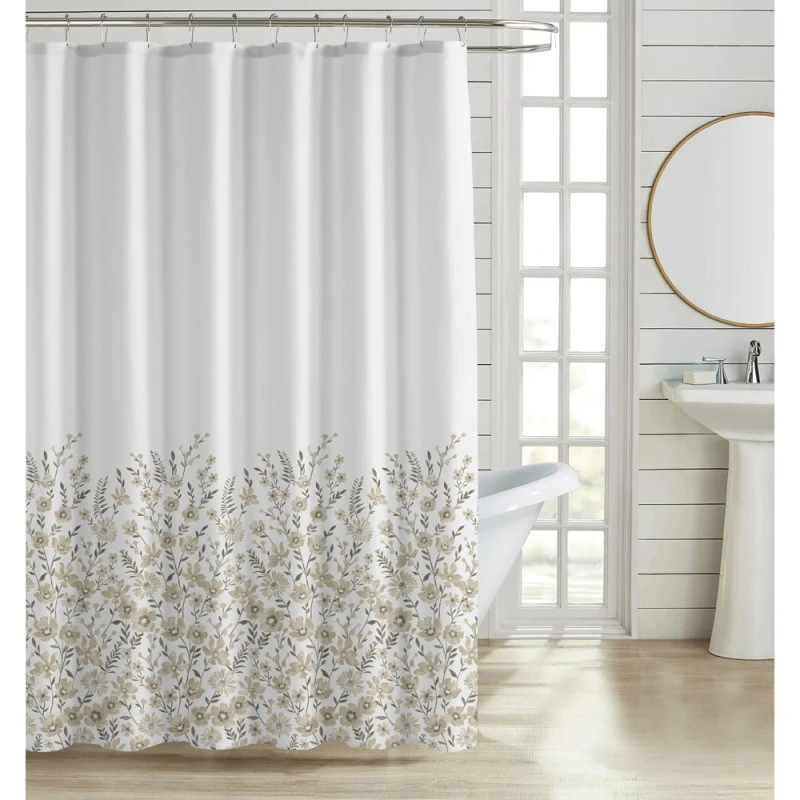 ΚΟΥΡΤΙΝΑ ΜΠΑΝΙΟΥ ΠΟΛΥΕΣΤΕΡΙΚΗ 180x180εκ 90gsm ΜΕ 12 ΚΡΙΚΟΥΣ ΛΟΥΛΟΥΔΑΤΟ ΣΧΕΔΙΟ ΣΕ ΓΗΙΝΟΥΣ ΤΟΝΟΥΣ ANKOR