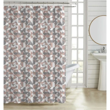 ΚΟΥΡΤΙΝΑ ΜΠΑΝΙΟΥ ΠΟΛΥΕΣΤΕΡΙΚΗ 180x200εκ 90gsm ΜΕ 12 ΚΡΙΚΟΥΣ ΓΕΩΜΕΤΡΙΚΟ ΜΟΤΙΒΟ ΡΟΖ ΚΑΙ ΓΚΡΙ ΧΡΩΜΑ ANKOR