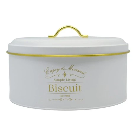 ΜΠΙΣΚΟΤΙΕΡΑ ΜΕΤΑΛΛΙΚΗ ΛΕΥΚΗ Biscuits ΜΕ ΧΡΥΣΕΣ ΛΕΠΤΟΜΕΡΕΙΕΣ 21,5x21,5x14,5εκ.ANKOR