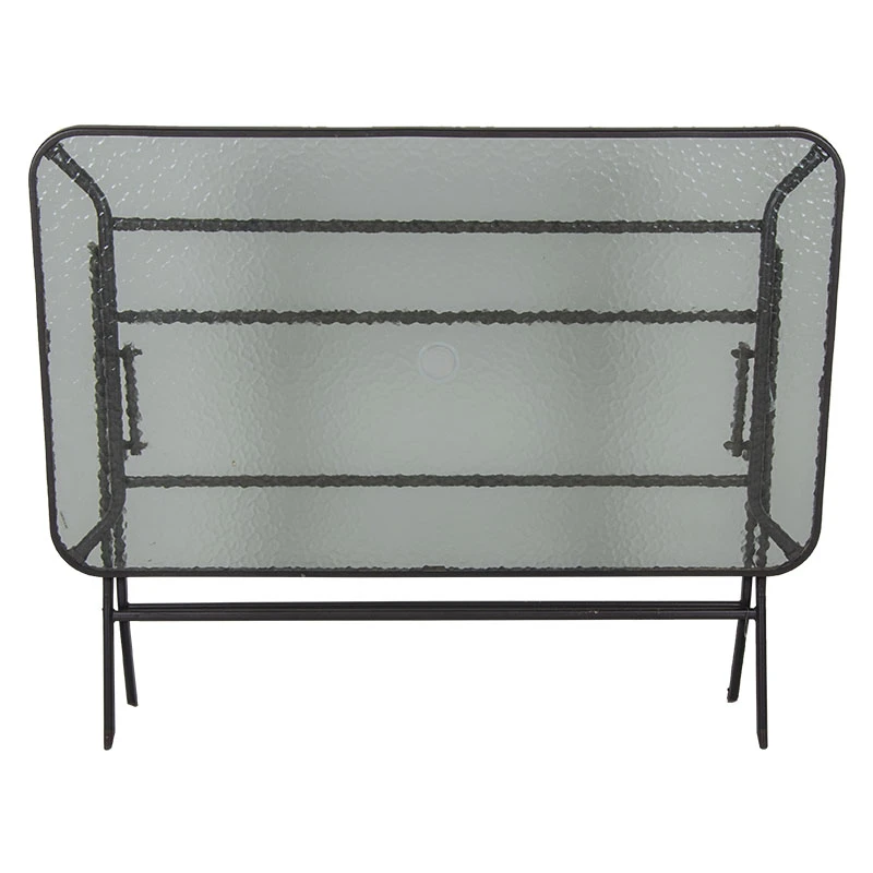 Metal garden table folding in brown color with security glass 100x65x72cm