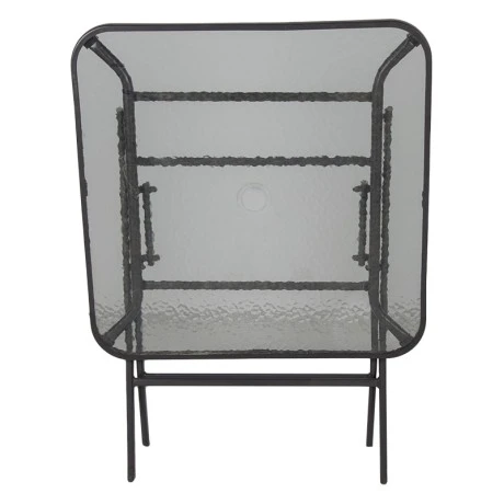 Metal garden table folding in brown color with safety glass 70x70x72cm