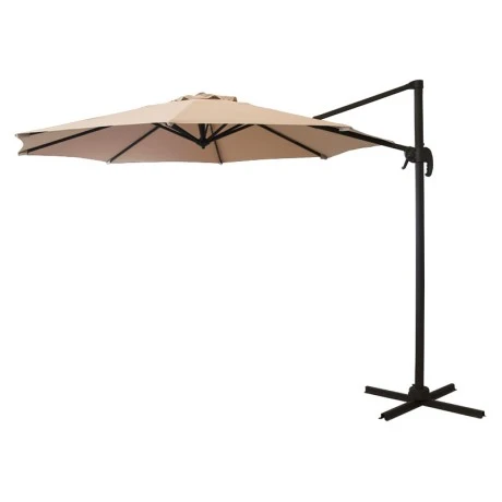Garden umbrella hanging metal professional with crank and broken mechanism in beige color 3x3m