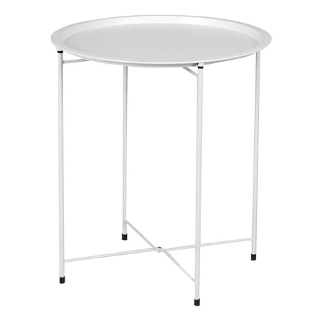 Auxiliary garden table metal folding in white color Ø46x52cm